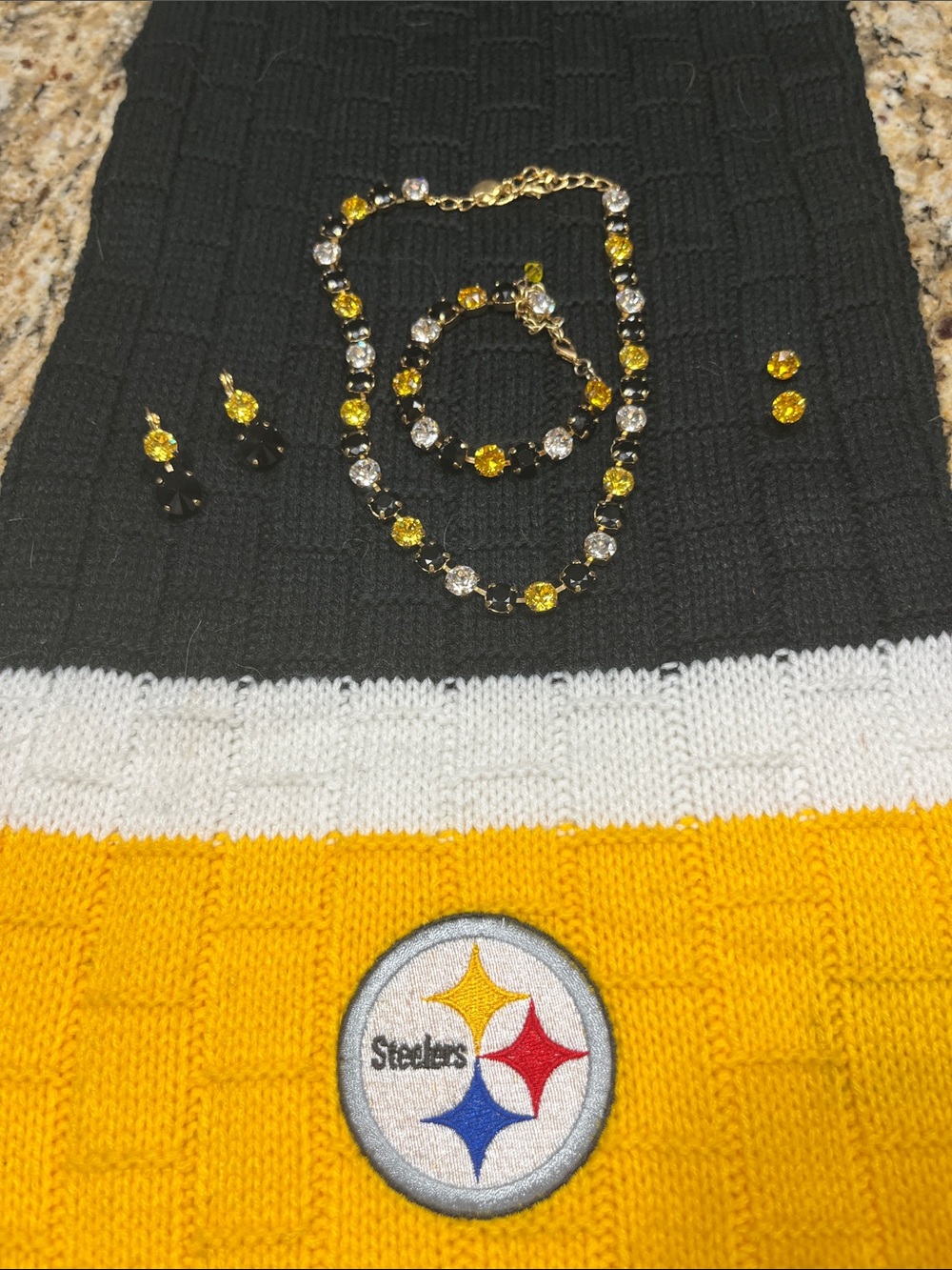 Pittsburgh Steeler Necklace & Bracelet Set with Yellow, Black and Clear Stones